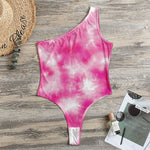 Pink Shibori Tie Dye Print One Shoulder Bodysuit
