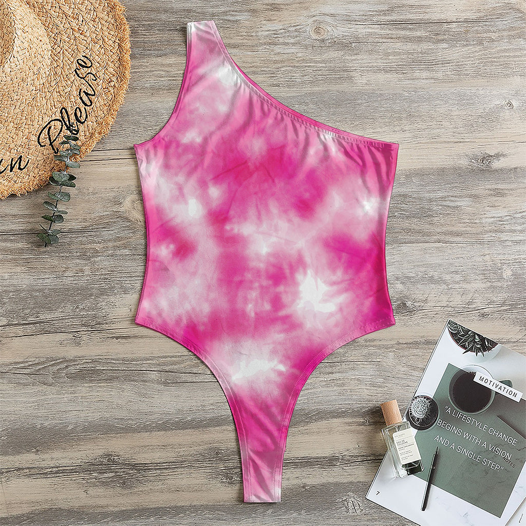 Pink Shibori Tie Dye Print One Shoulder Bodysuit