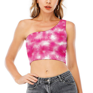 Pink Shibori Tie Dye Print One Shoulder Crop Top