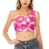 Pink Shibori Tie Dye Print One Shoulder Crop Top