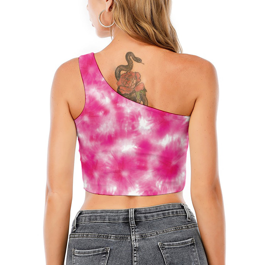 Pink Shibori Tie Dye Print One Shoulder Crop Top