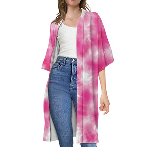 Pink Shibori Tie Dye Print Open Front Beach Cover Up