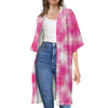 Pink Shibori Tie Dye Print Open Front Beach Cover Up