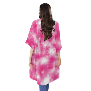 Pink Shibori Tie Dye Print Open Front Beach Cover Up