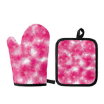 Pink Shibori Tie Dye Print Oven Mitt And Pot Holder Set