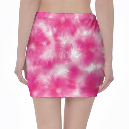 Pink Shibori Tie Dye Print Pencil Mini Skirt