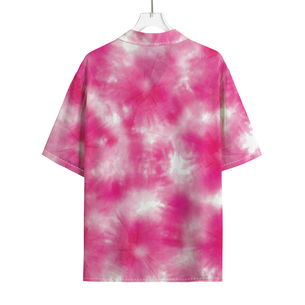 Pink Shibori Tie Dye Print Rayon Hawaiian Shirt