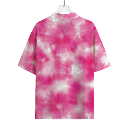 Pink Shibori Tie Dye Print Rayon Hawaiian Shirt