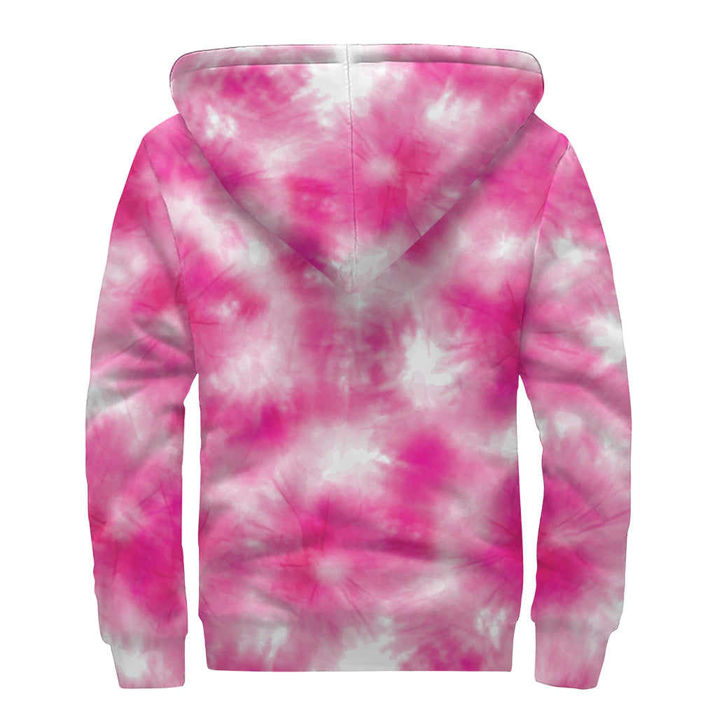 Pink Shibori Tie Dye Print Sherpa Lined Zip Up Hoodie