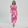 Pink Shibori Tie Dye Print Short Sleeve Maxi Dress