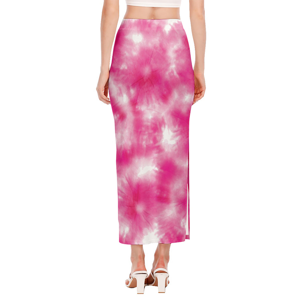 Pink Shibori Tie Dye Print Side Slit Maxi Skirt