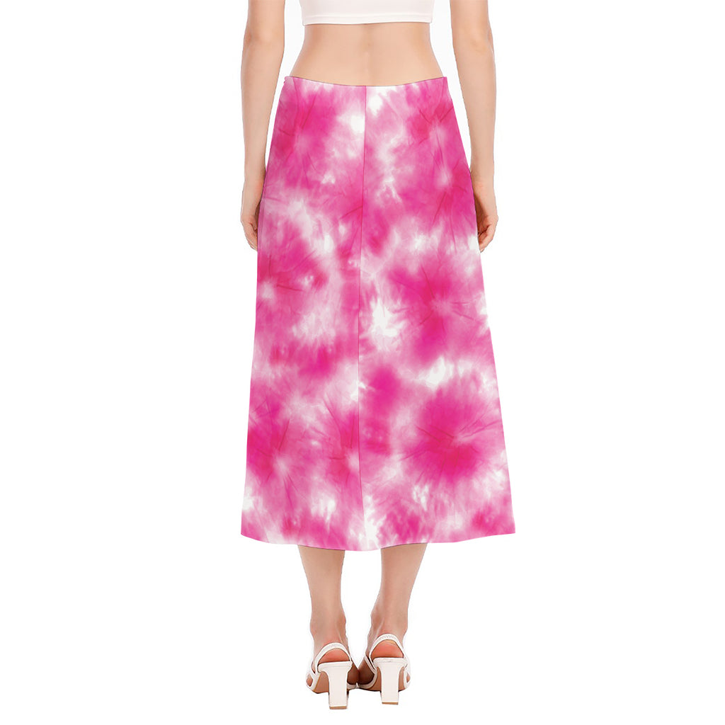 Pink Shibori Tie Dye Print Side Slit Midi Skirt