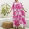 Pink Shibori Tie Dye Print Silk V-Neck Kaftan Dress