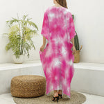 Pink Shibori Tie Dye Print Silk V-Neck Kaftan Dress