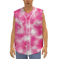 Pink Shibori Tie Dye Print Sleeveless Baseball Jersey