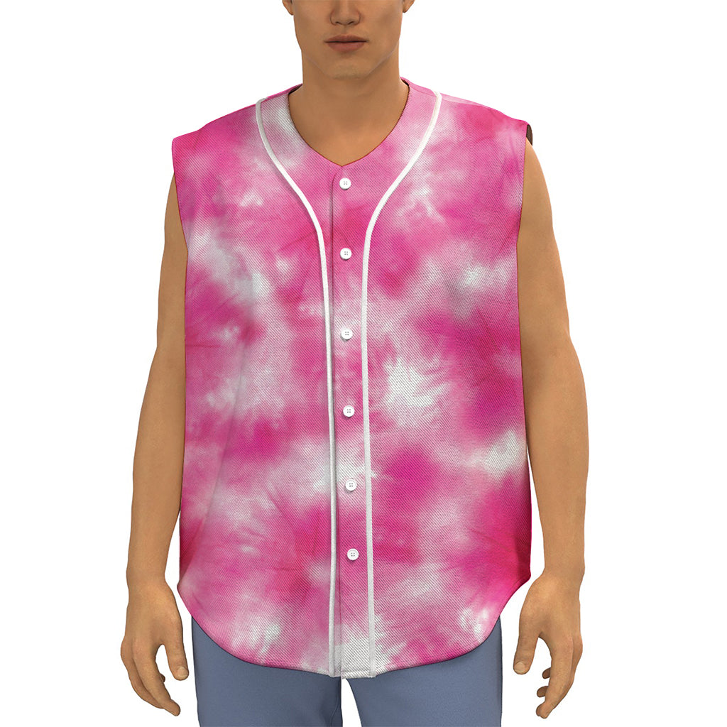 Pink Shibori Tie Dye Print Sleeveless Baseball Jersey