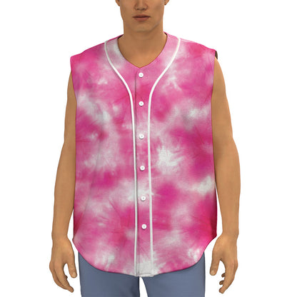 Pink Shibori Tie Dye Print Sleeveless Baseball Jersey