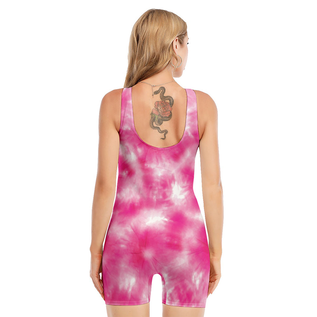 Pink Shibori Tie Dye Print Sleeveless One Piece Swimsuit