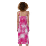 Pink Shibori Tie Dye Print Slim Fit Midi Cami Dress