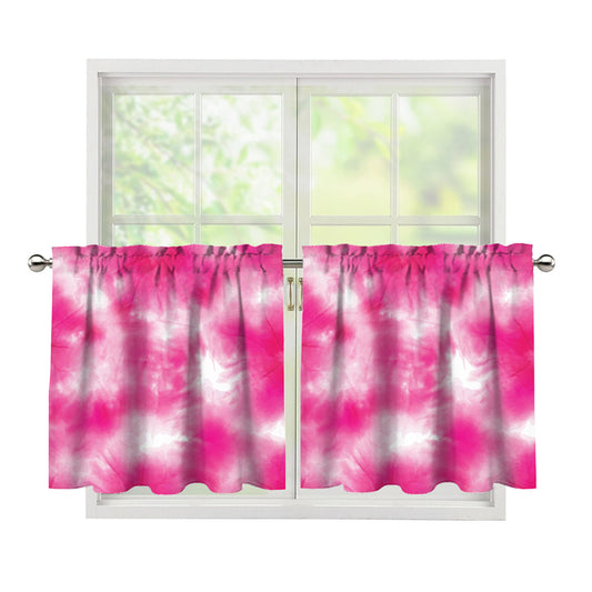 Pink Shibori Tie Dye Print Tier Curtains
