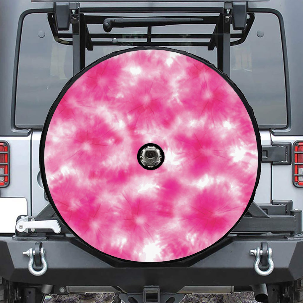 Pink Shibori Tie Dye Print Tire Cover With Camera Hole