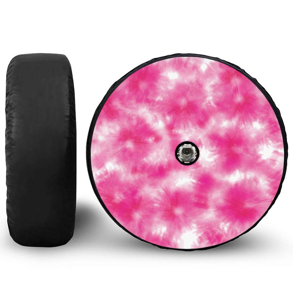 Pink Shibori Tie Dye Print Tire Cover With Camera Hole