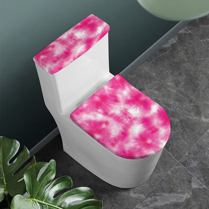Pink Shibori Tie Dye Print Toilet Lid And Tank Cover Set