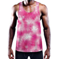 Pink Shibori Tie Dye Print Men's Workout Tank Top