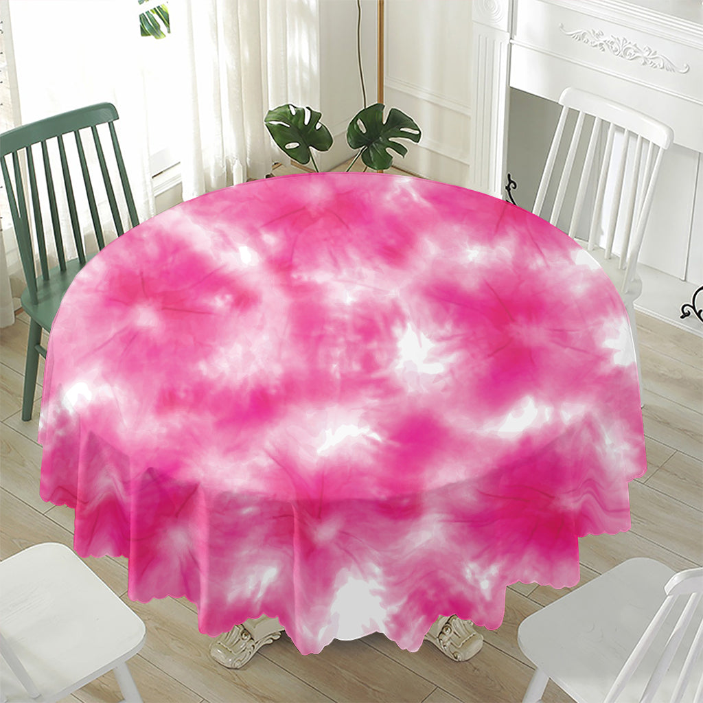 Pink Shibori Tie Dye Print Waterproof Round Tablecloth