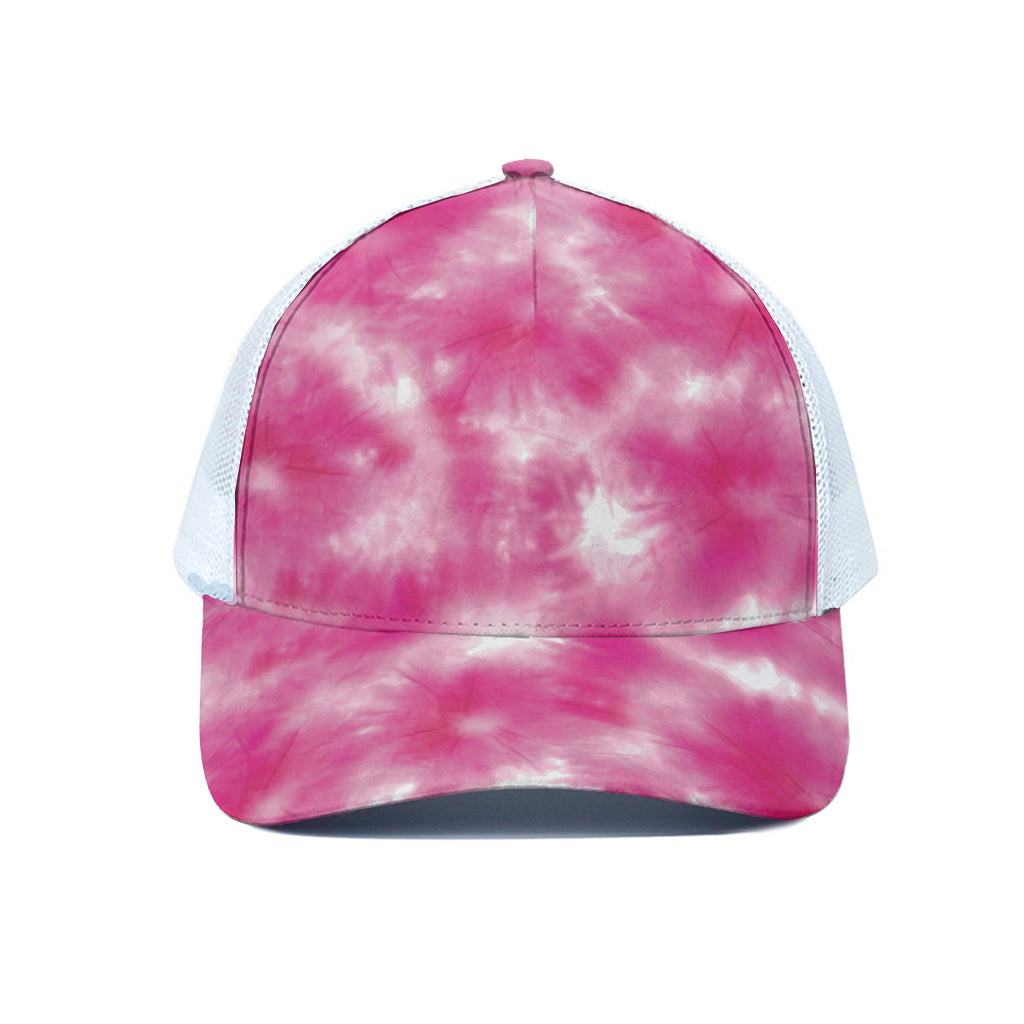Pink Shibori Tie Dye Print White Mesh Trucker Cap