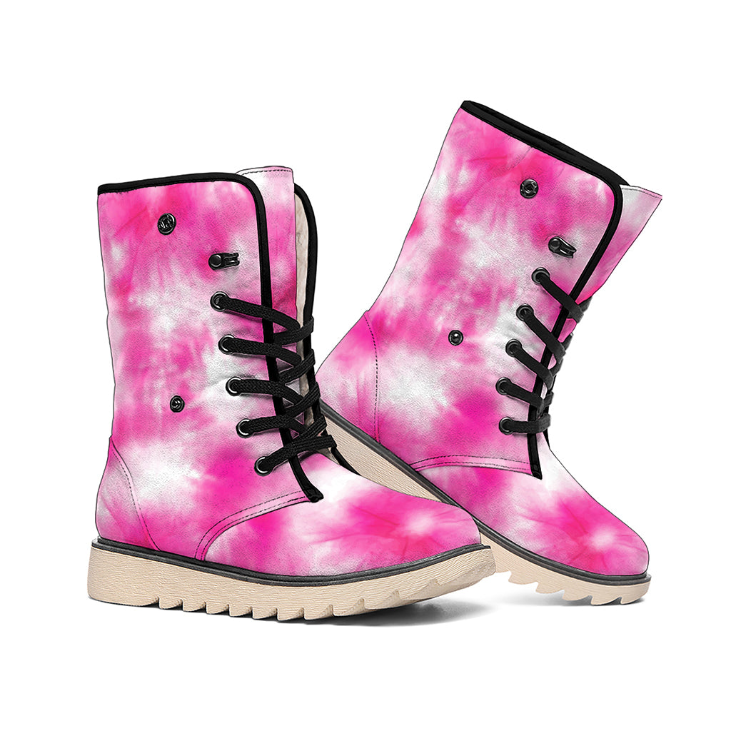 Pink Shibori Tie Dye Print Winter Boots