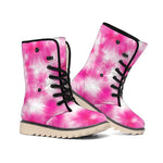 Pink Shibori Tie Dye Print Winter Boots