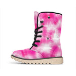 Pink Shibori Tie Dye Print Winter Boots