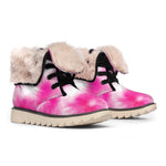 Pink Shibori Tie Dye Print Winter Boots
