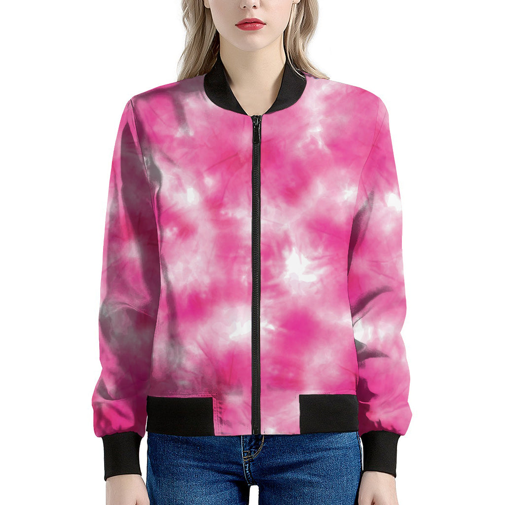 Pink Shibori Tie Dye Print Women's Bomber Jacket