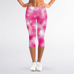 Pink Shibori Tie Dye Print Women's Capri Leggings