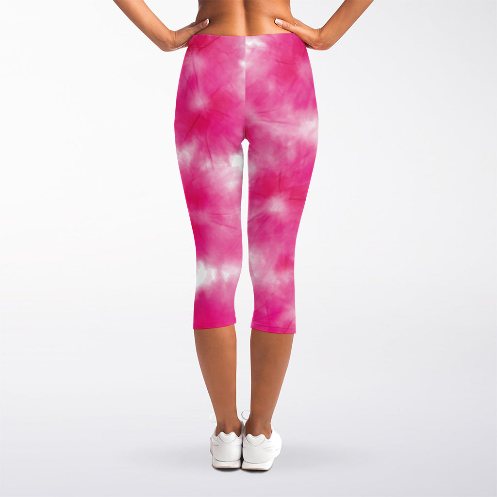 Pink Shibori Tie Dye Print Women's Capri Leggings