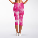 Pink Shibori Tie Dye Print Women's Capri Leggings