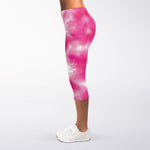 Pink Shibori Tie Dye Print Women's Capri Leggings