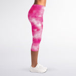 Pink Shibori Tie Dye Print Women's Capri Leggings