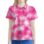 Pink Shibori Tie Dye Print Women's Polo Shirt