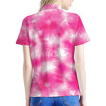 Pink Shibori Tie Dye Print Women's Polo Shirt