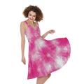 Pink Shibori Tie Dye Print Sleeveless Knee Length Dress