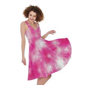 Pink Shibori Tie Dye Print Women's Sleeveless Dress