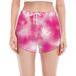 Pink Shibori Tie Dye Print Women's Split Running Shorts