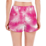 Pink Shibori Tie Dye Print Women's Split Running Shorts