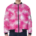 Pink Shibori Tie Dye Print Zip Sleeve Bomber Jacket