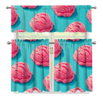 Pink Strawberry Ice Cream Print 3 Piece Kitchen Curtains