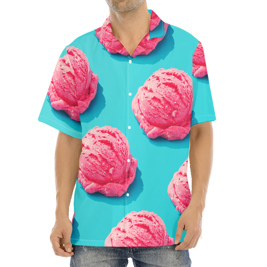 Pink Strawberry Ice Cream Print Aloha Shirt