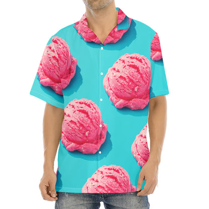 Pink Strawberry Ice Cream Print Aloha Shirt